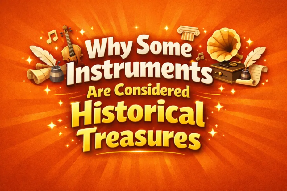 A vintage violin and an antique trumpet on a wooden surface, emphasizing the value of historical instruments as treasures.