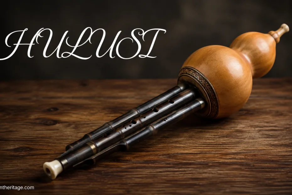 Hulusi gourd flute with its distinctive shape and intricate design, perfect for traditional Chinese music plays.