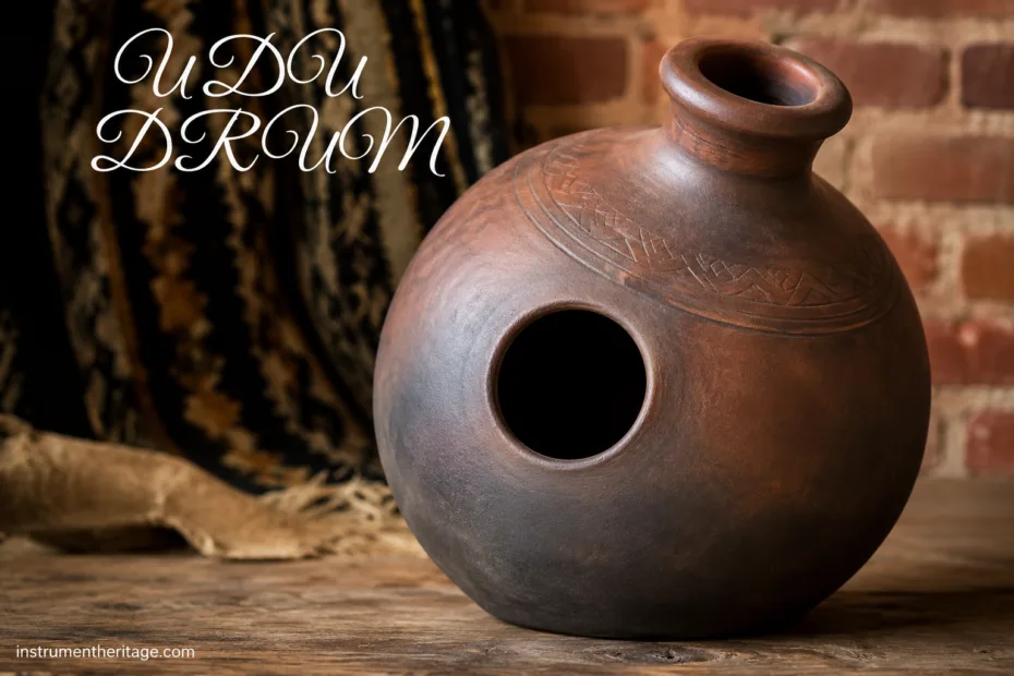 Udu drum, a traditional Nigerian clay pot instrument, shown with a round opening and smooth surface in this image.